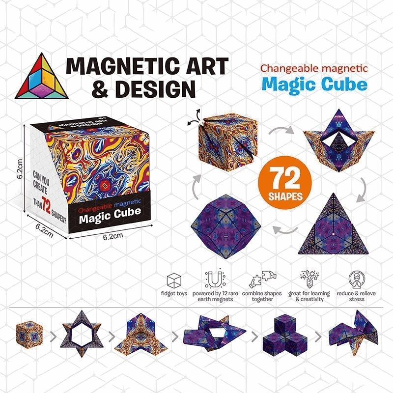 3D Changeable Magnetic Magic Cube - Fun Puzzle Cube for Kids and Antistress Toy Toys