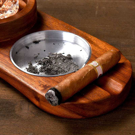 2 In 1 Wooden Ashtray and Whiskey Glass Tray Cigar Holder Home Decor