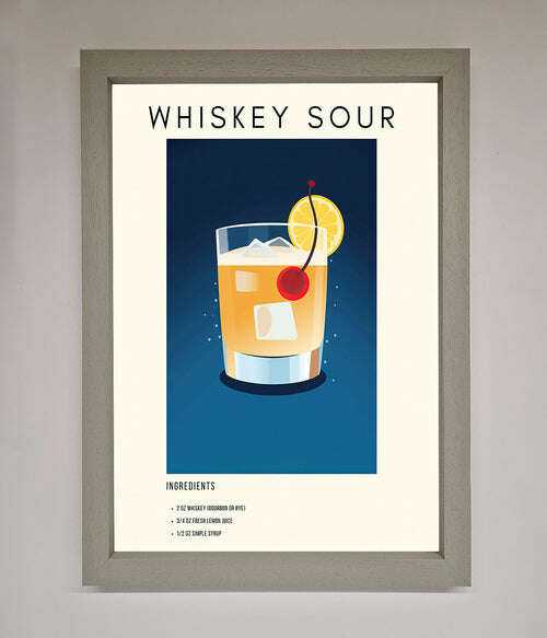 Whiskey Sour Framed Poster - The Perfect Wall Art for Whiskey Lovers Grey Home Decor