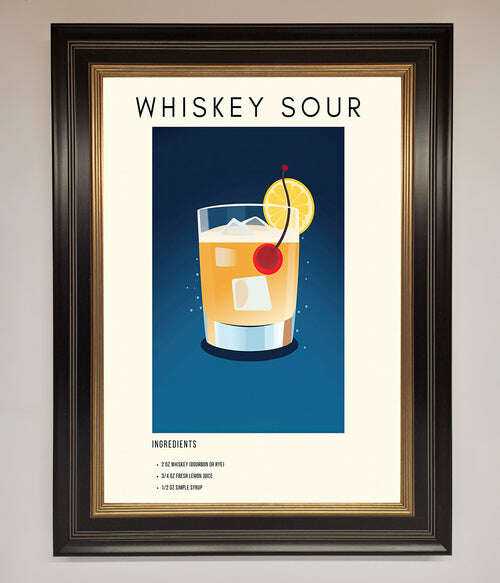 Whiskey Sour Framed Poster - The Perfect Wall Art for Whiskey Lovers Black Gold Home Decor