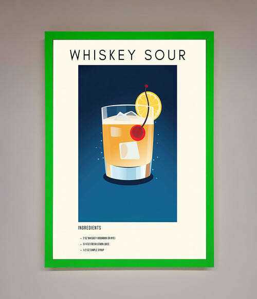 Whiskey Sour Framed Poster - The Perfect Wall Art for Whiskey Lovers Neon Dark Green Home Decor