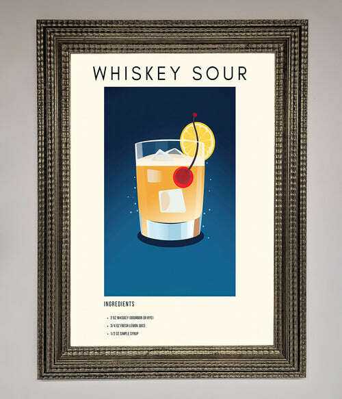 Whiskey Sour Framed Poster - The Perfect Wall Art for Whiskey Lovers Ornate Silver Home Decor