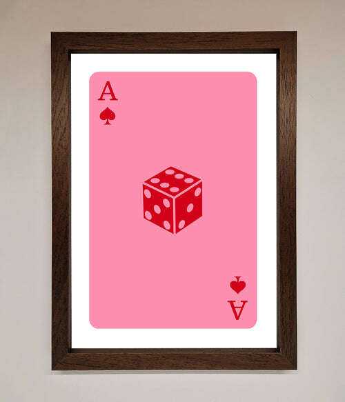 Ace Of Spades Framed Wall Art in Pink - Stylish Poker Decor Walnut Home Decor