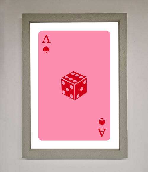 Ace Of Spades Framed Wall Art in Pink - Stylish Poker Decor Grey Home Decor