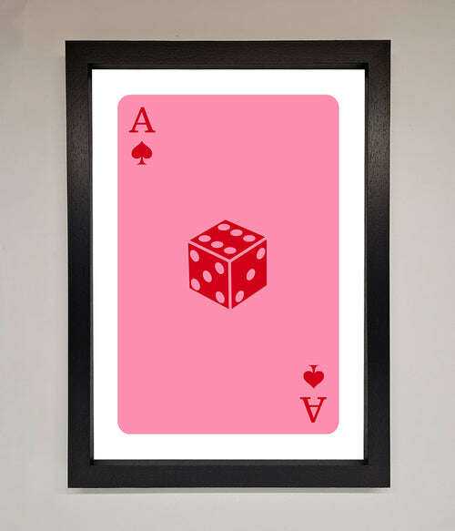 Ace Of Spades Framed Wall Art in Pink - Stylish Poker Decor Black Home Decor