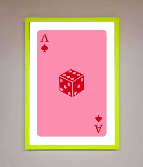 Ace Of Spades Framed Wall Art in Pink - Stylish Poker Decor Neon Green Home Decor