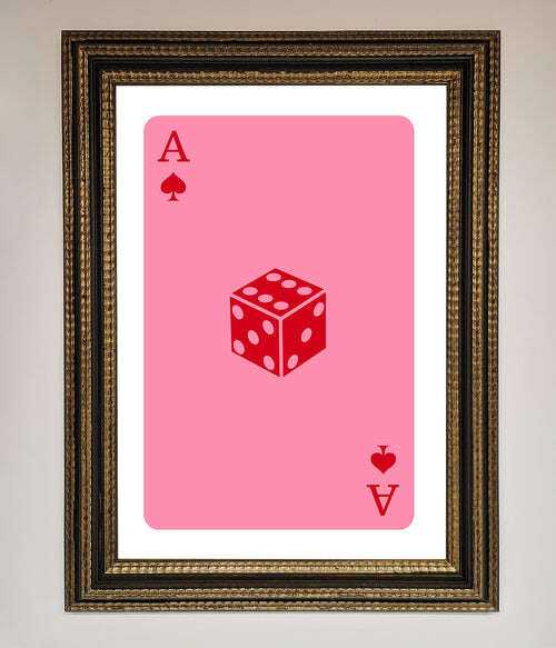 Ace Of Spades Framed Wall Art in Pink - Stylish Poker Decor Ornate Gold Black Home Decor