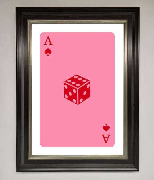Ace Of Spades Framed Wall Art in Pink - Stylish Poker Decor Black Silver Home Decor