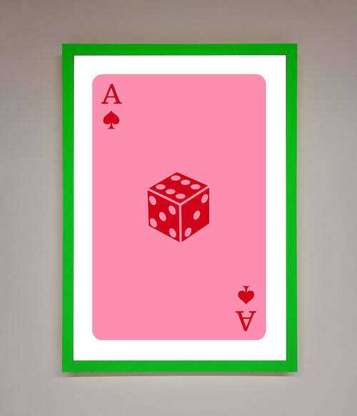 Ace Of Spades Framed Wall Art in Pink - Stylish Poker Decor Neon Dark Green Home Decor