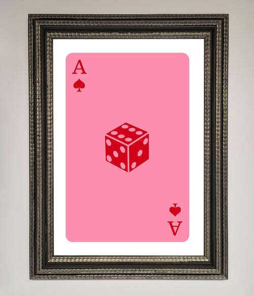 Ace Of Spades Framed Wall Art in Pink - Stylish Poker Decor Ornate Silver Black Home Decor