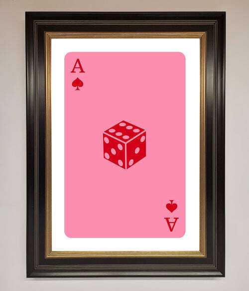 Ace Of Spades Framed Wall Art in Pink - Stylish Poker Decor Black Gold Home Decor
