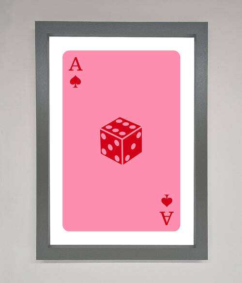 Ace Of Spades Framed Wall Art in Pink - Stylish Poker Decor Dark Grey Home Decor
