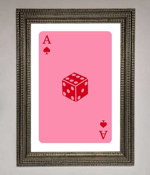 Ace Of Spades Framed Wall Art in Pink - Stylish Poker Decor Ornate Silver Home Decor