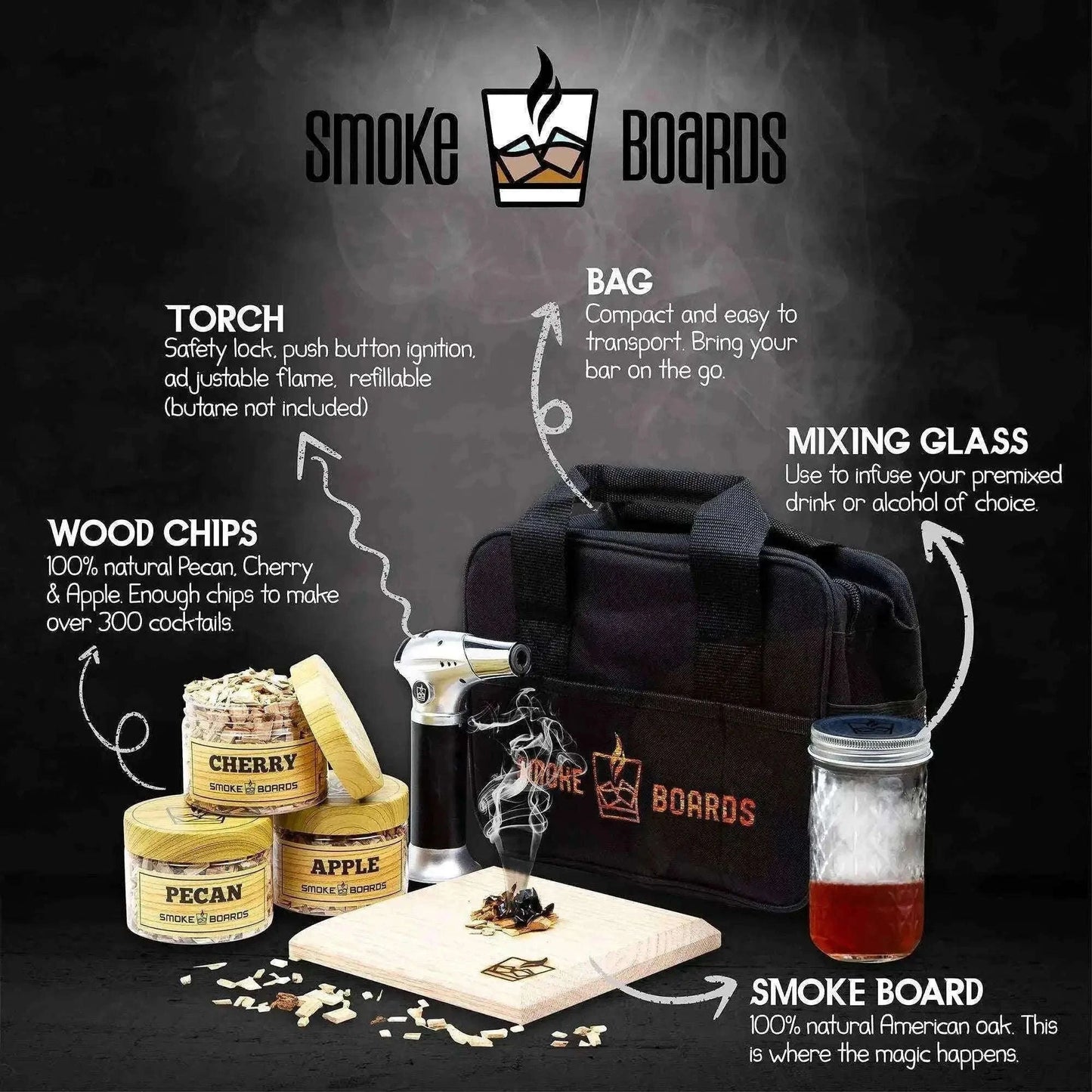 Cocktail Smoker Kit with Torch for Smoking Bourbon Whiskey cocktails Drinkware