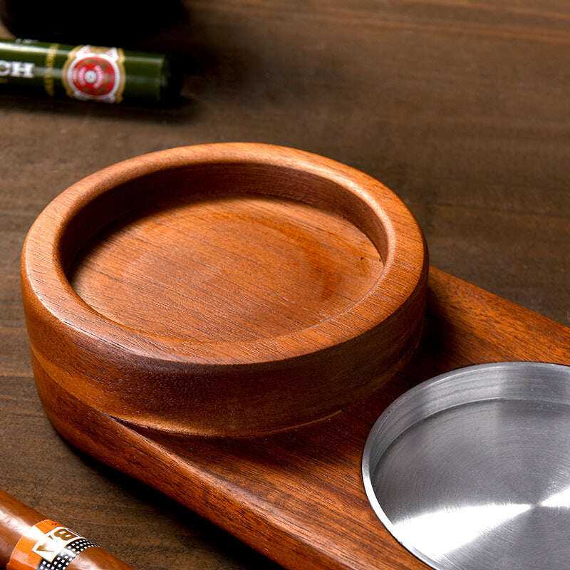 2 In 1 Wooden Ashtray and Whiskey Glass Tray Cigar Holder Home Decor