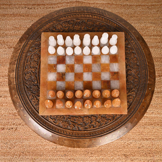 Handcrafted Chess Set With Yellow Aventurine & White Quartz Board Home & Garden