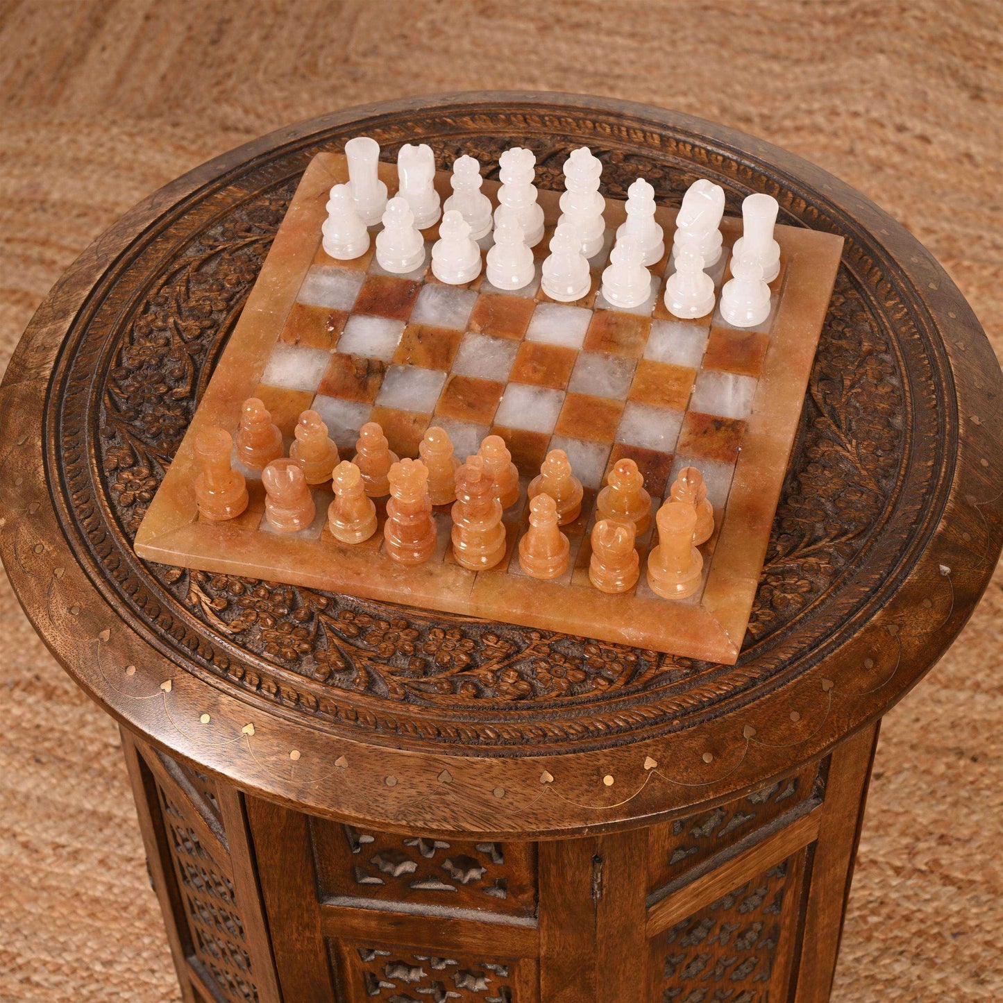 Handcrafted Chess Set With Yellow Aventurine & White Quartz Board Home & Garden