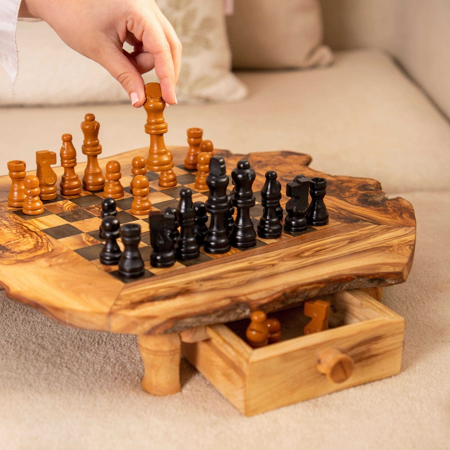 Handcrafted Chess Set with Drawers and Legs Personalized