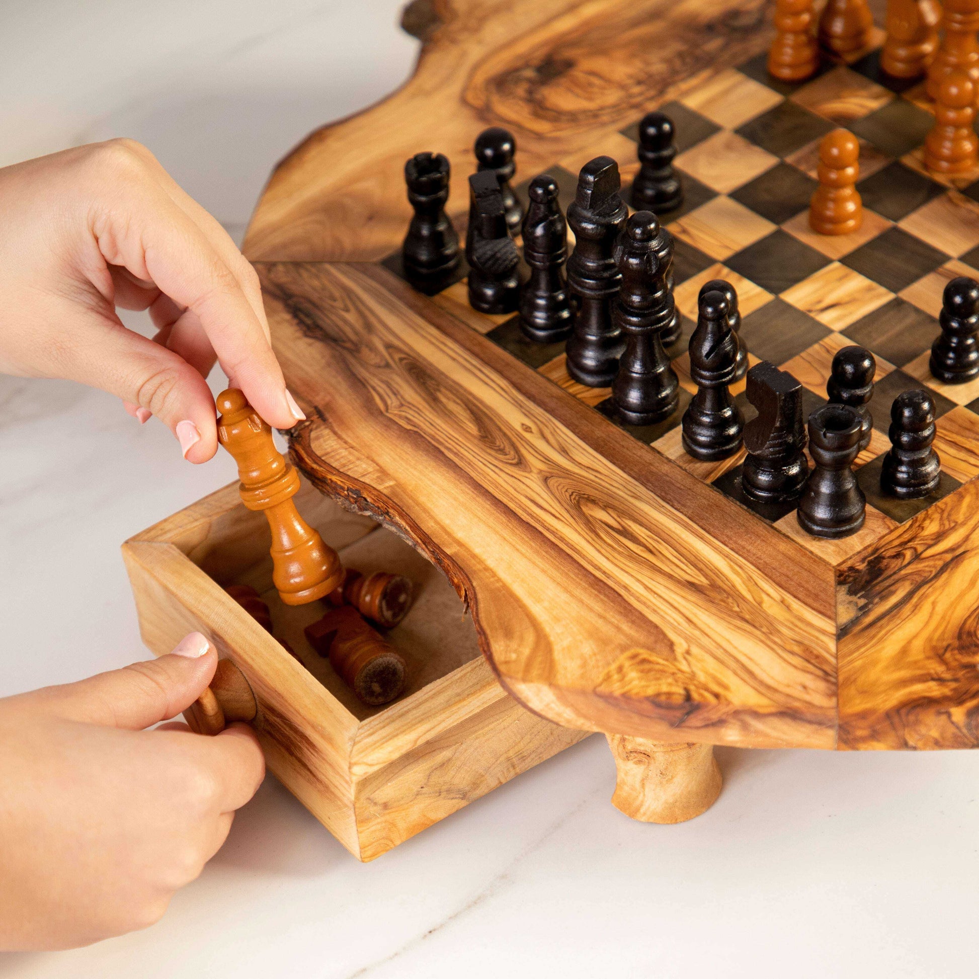 Handcrafted Chess Set with Drawers and Legs Personalized