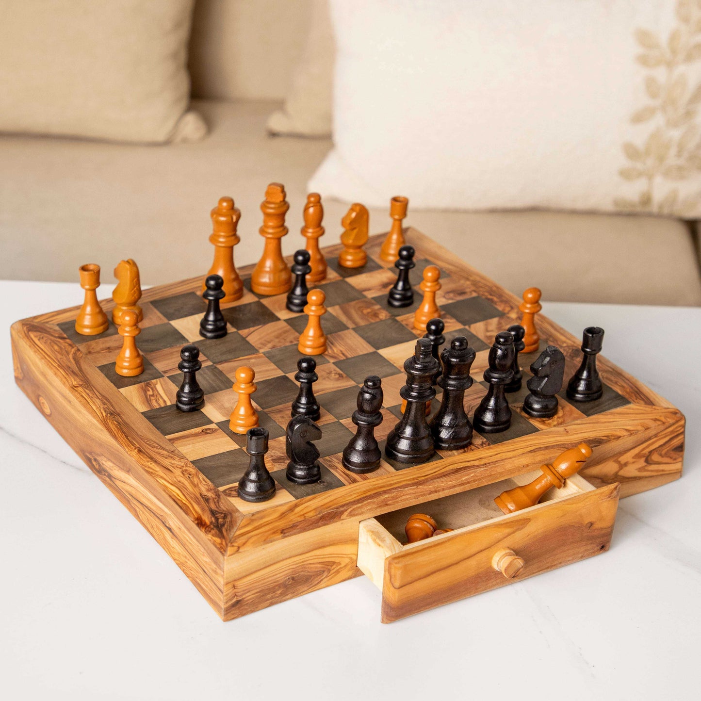 Handcrafted Chess Set with Drawers - Unique and Elegant Game Piece Personalized