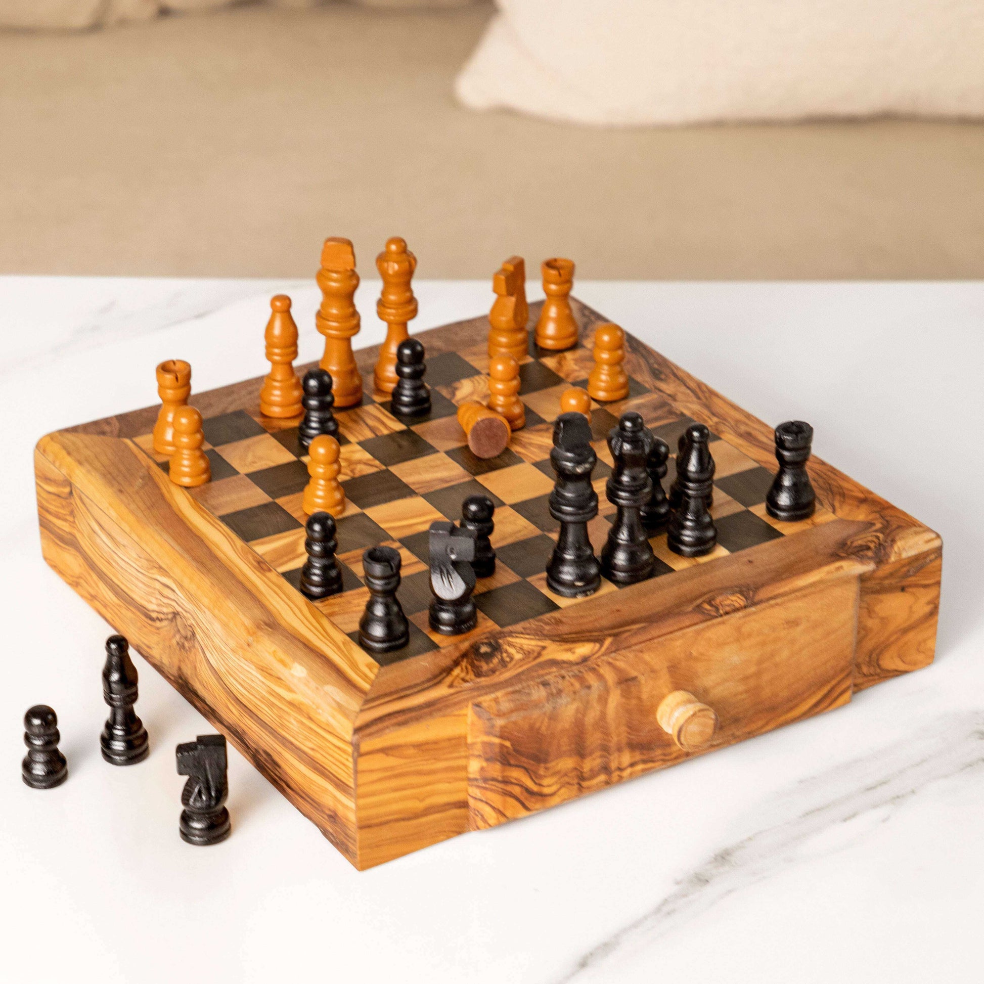 Handcrafted Chess Set with Drawers - Unique and Elegant Game Piece Personalized