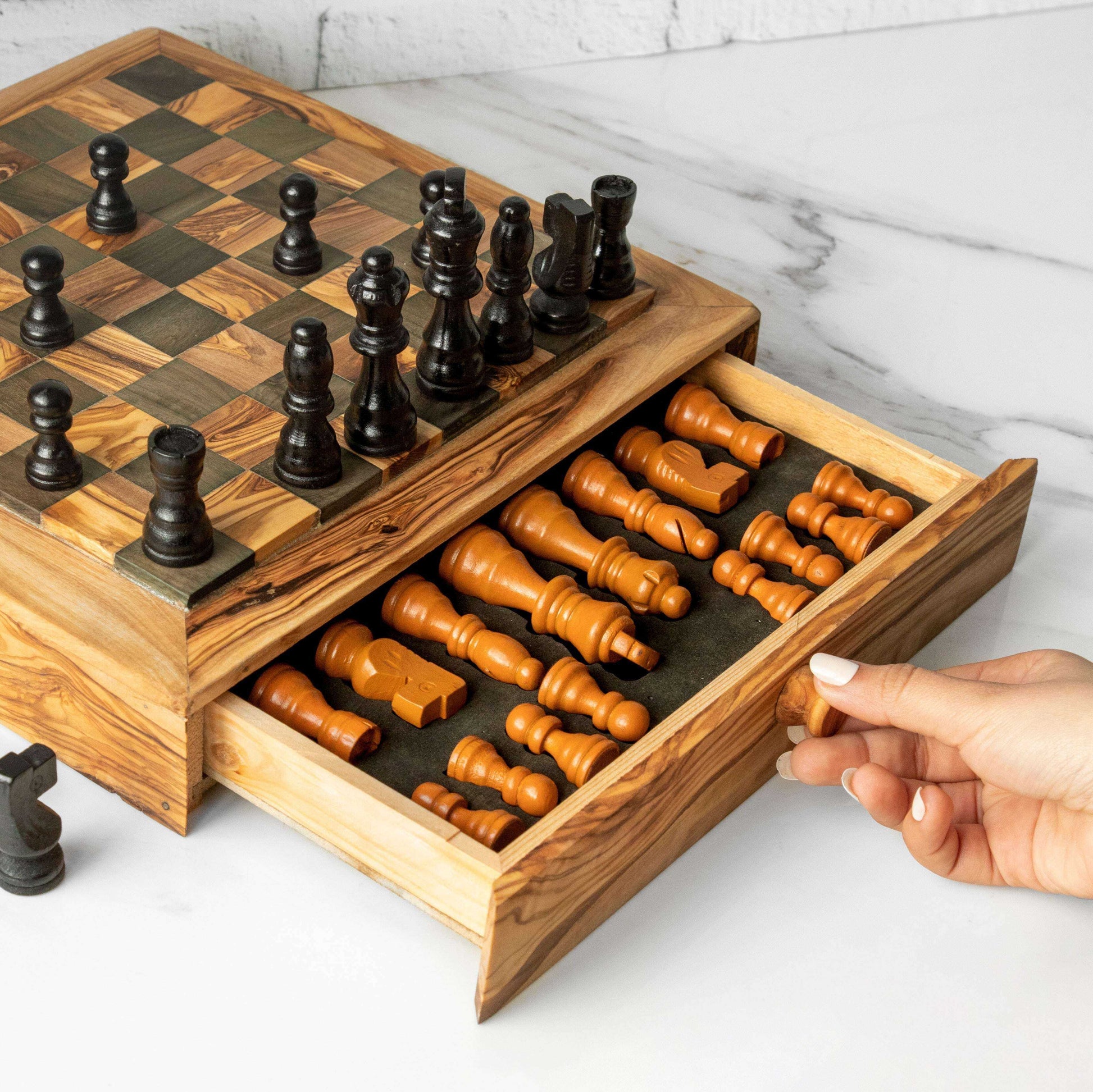 Handcrafted Chess Set with Spacious Drawer for Easy Storage Personalized