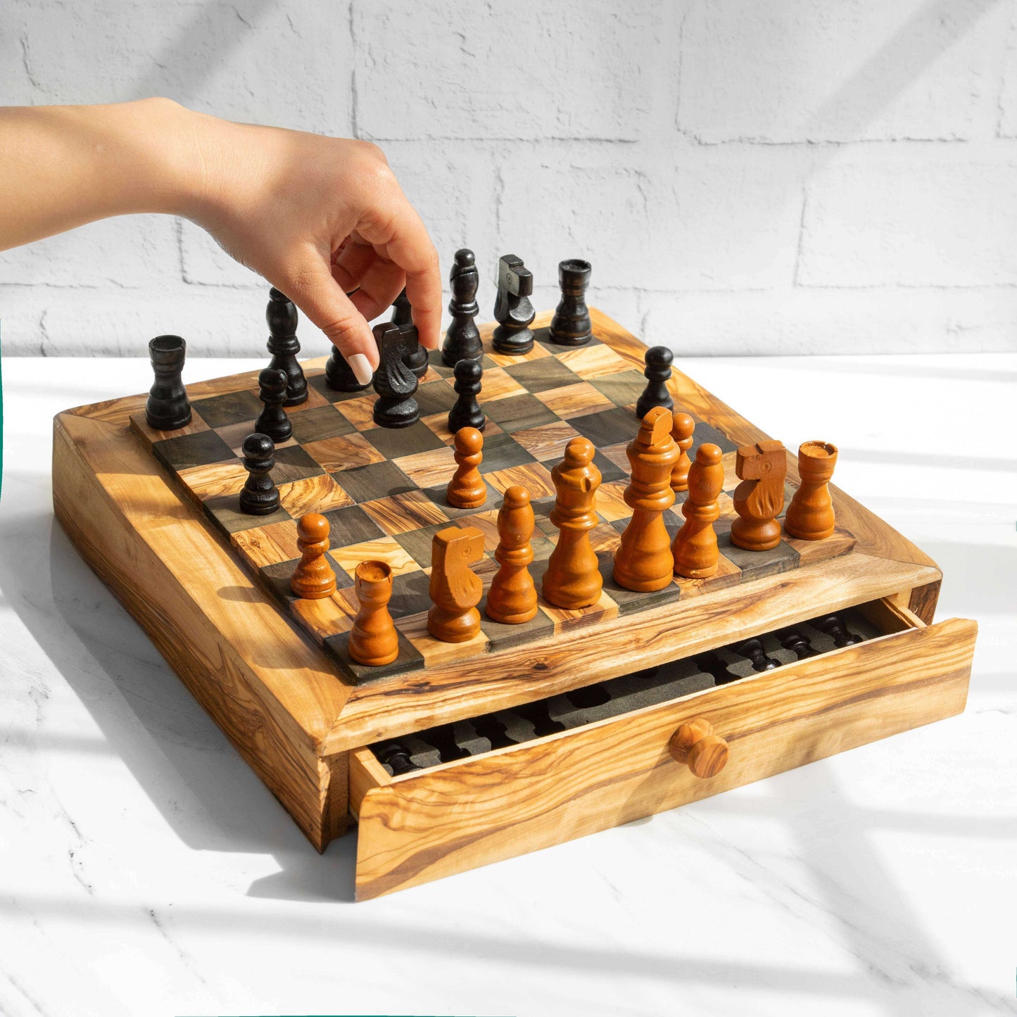 Handcrafted Chess Set with Spacious Drawer for Easy Storage Personalized