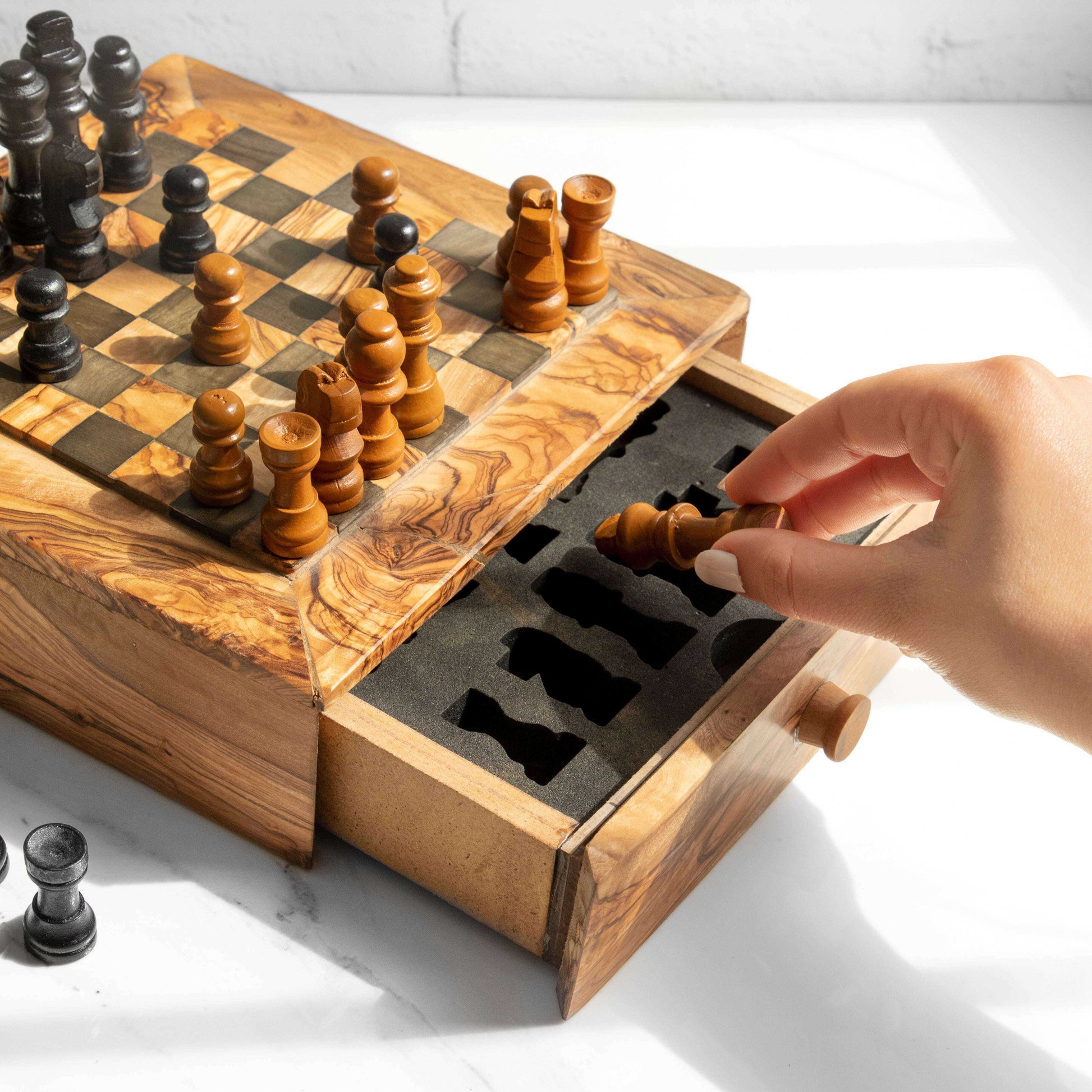 Handcrafted Chess Set with Spacious Drawer for Easy Storage Personalized