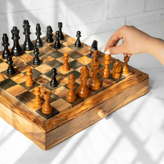 Handcrafted Chess Set with Spacious Drawer for Easy Storage Personalized
