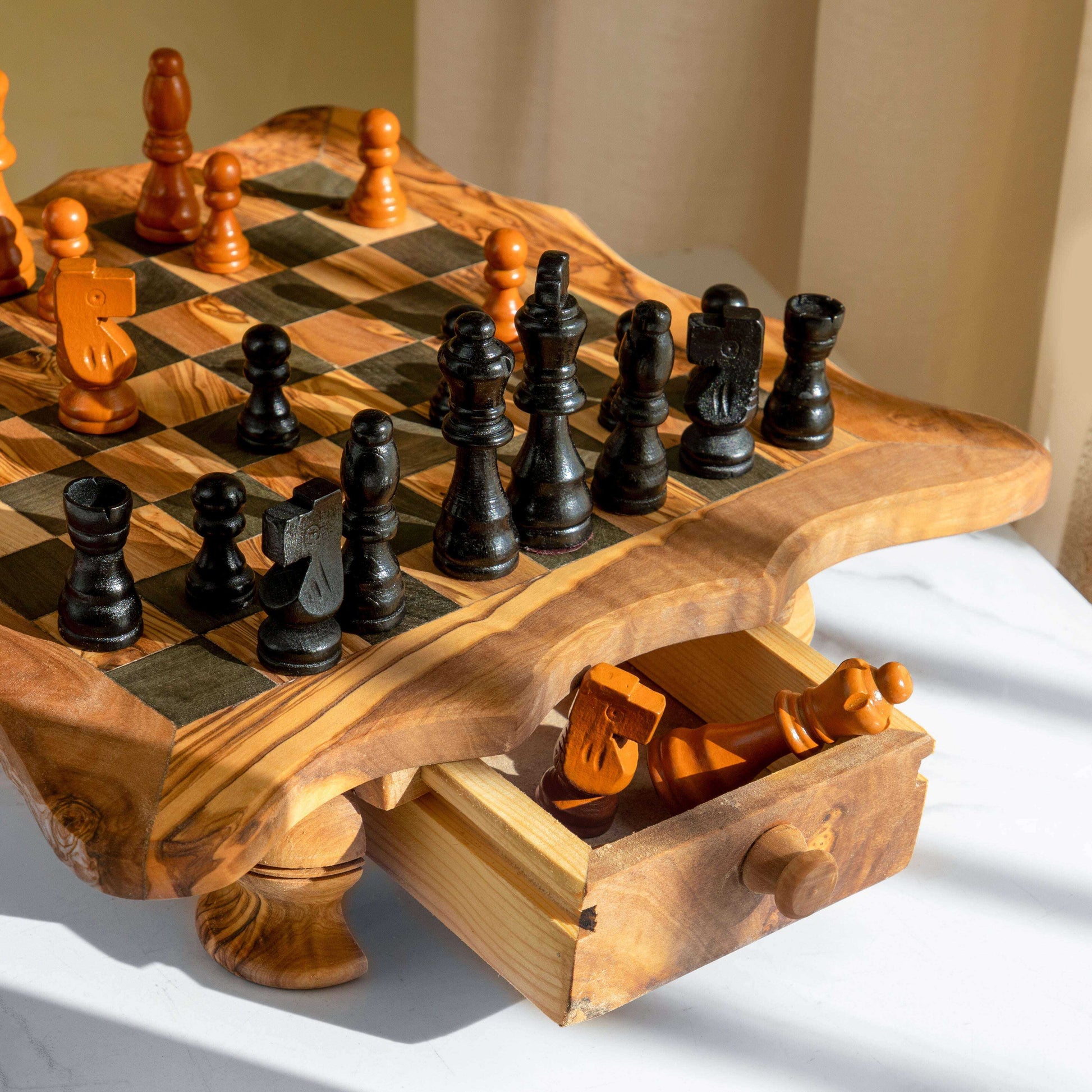 Handcrafted Chess Set with Wavy-Edged Board Personalized