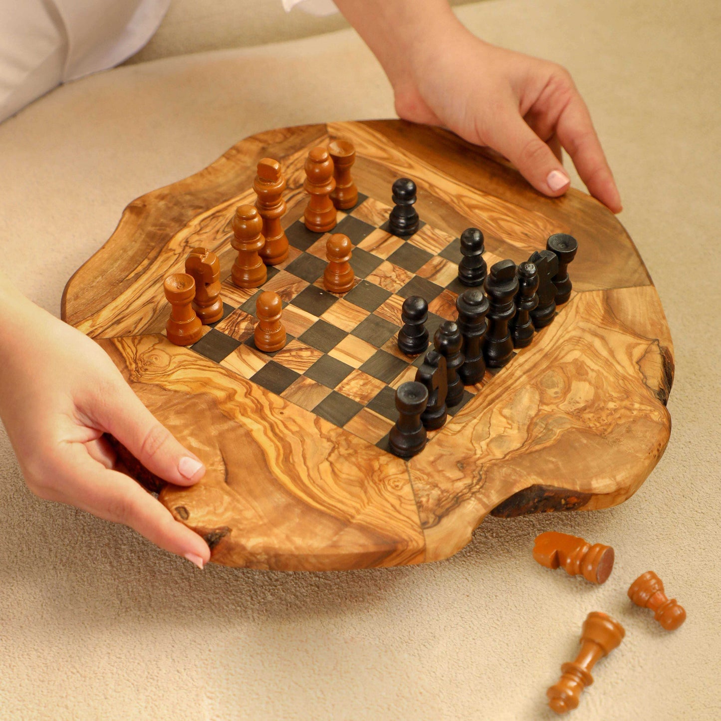 Handcrafted Chess Set with a Rustic Wobbly Board Personalized