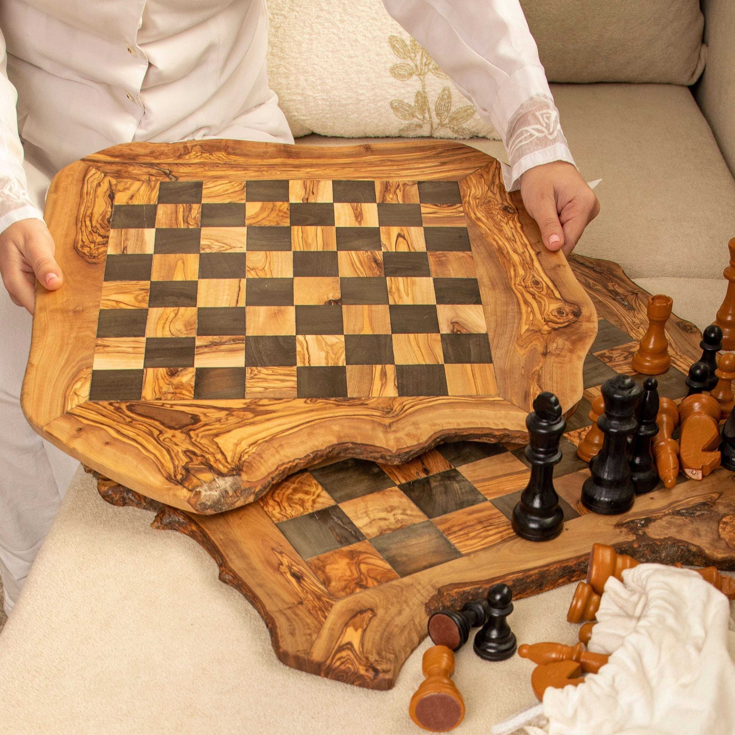 Handcrafted Chess Set with a Rustic Wobbly Board Personalized