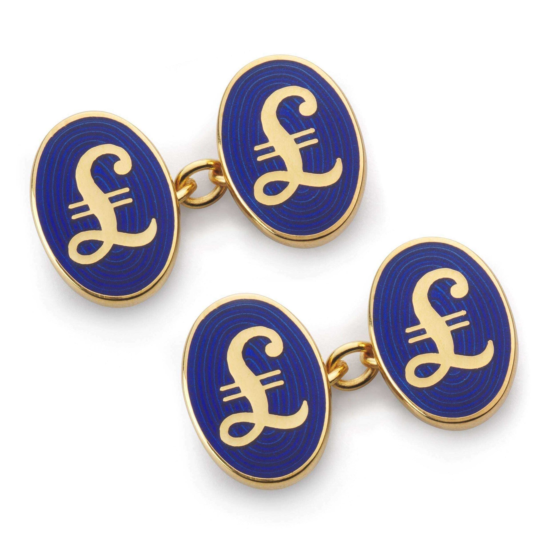 Pound Sterling Cufflinks in Blue & Gold Chain Design Cufflinks