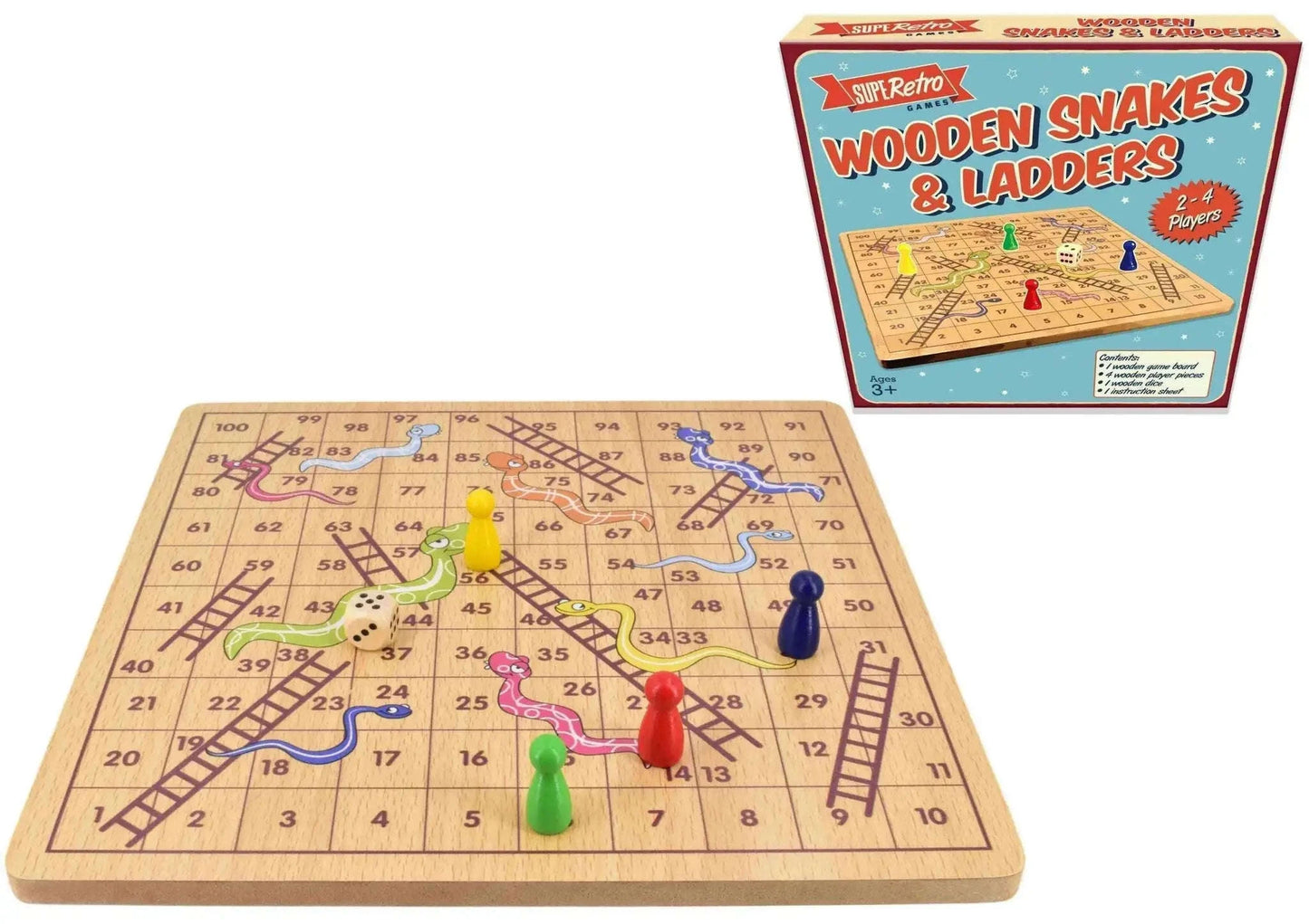"Retro" Wooden Board Snakes And Ladders