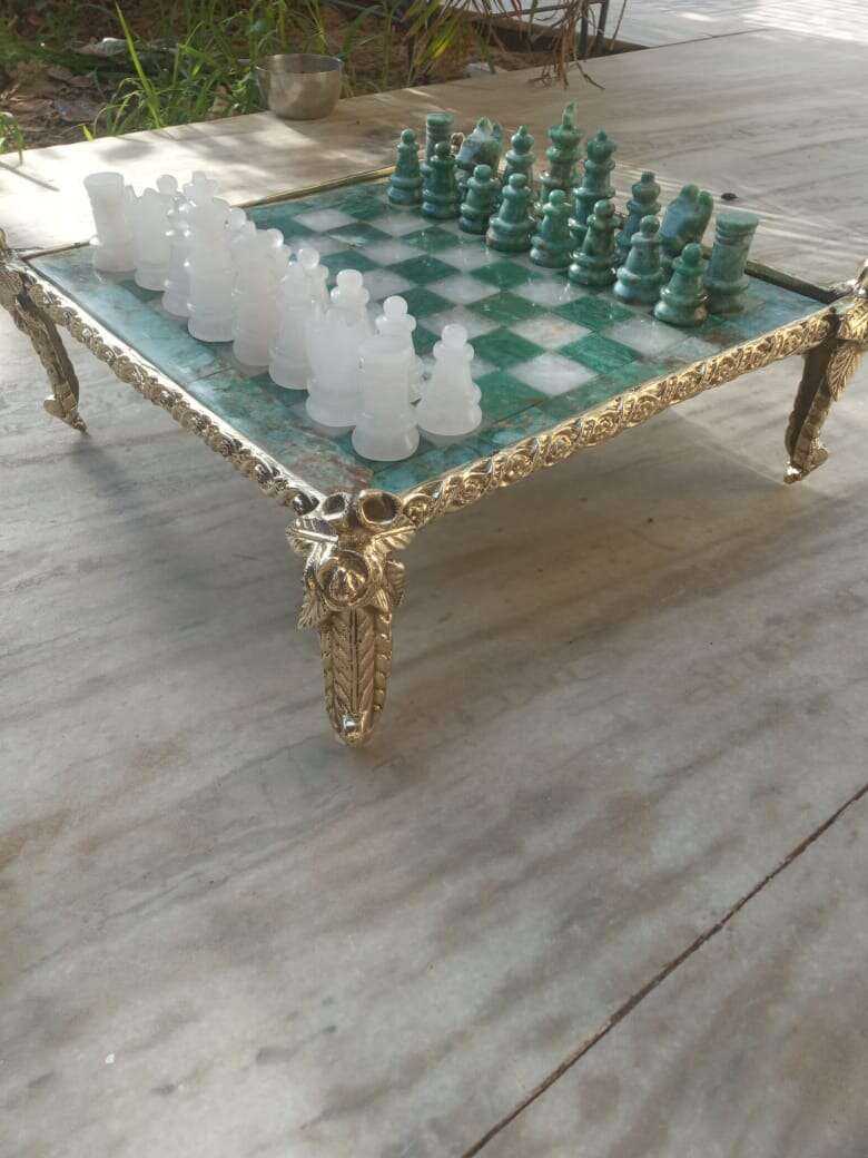 Handcrafted Green Jasper Chess Set with White Quartz Home & Garden