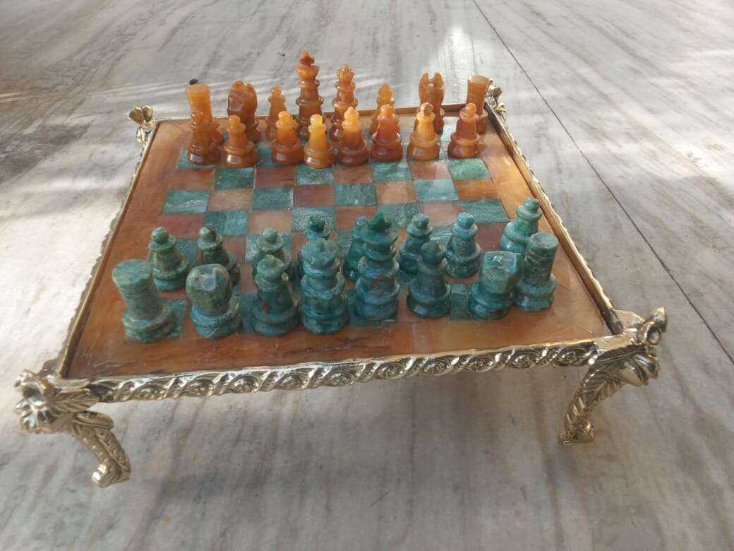 Handcrafted Yellow Aventurine Chess Set with Green Jasper Stones Home & Garden