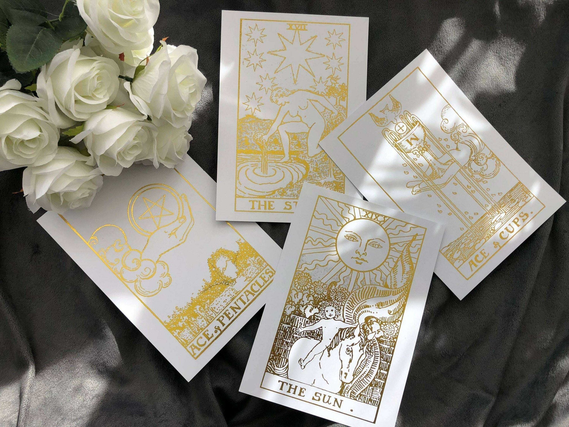 Tarot Card Foil Prints White/Gold - Set of 4 Home Decor