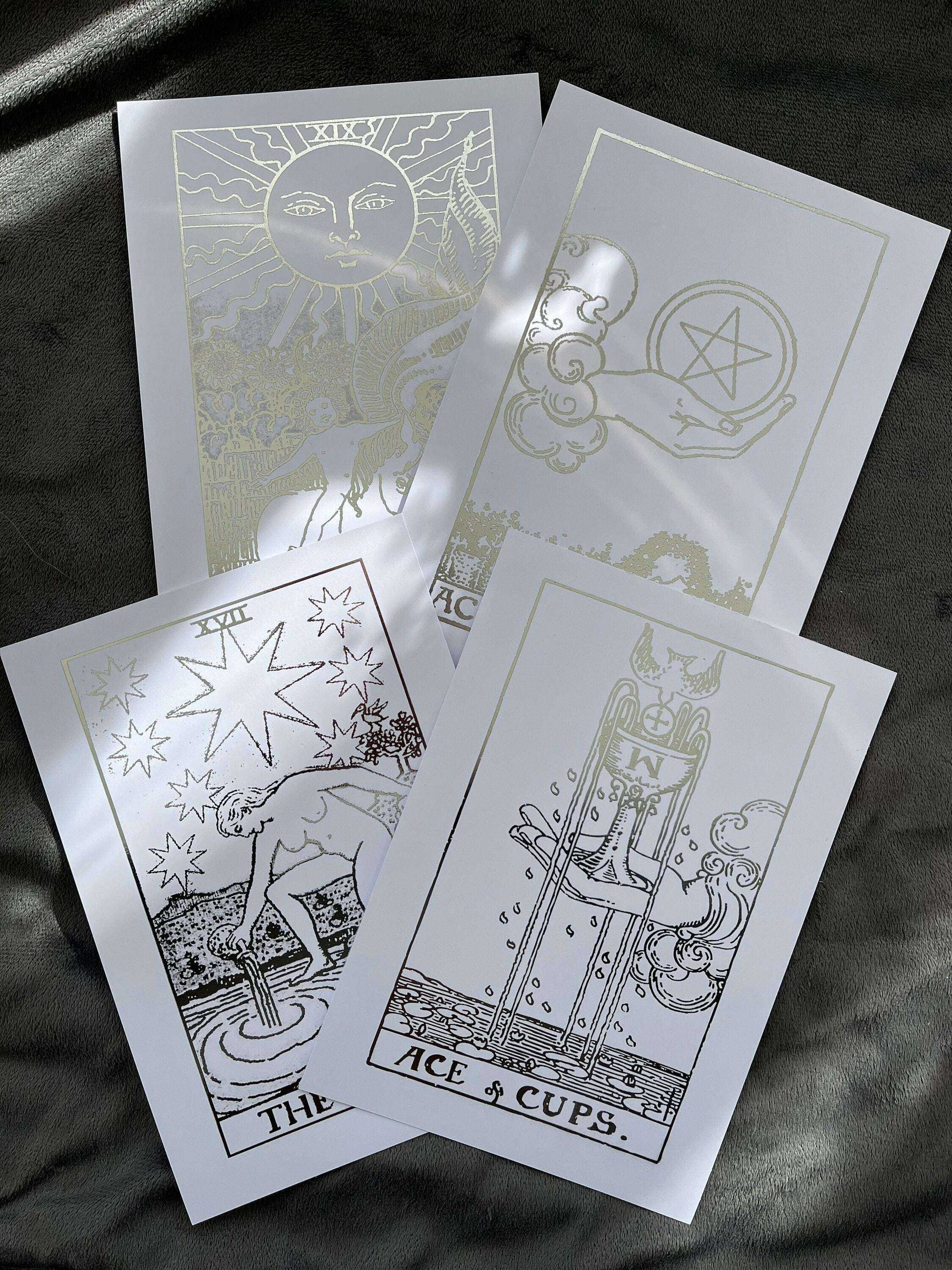 Tarot Card Foil Prints White/Silver - Set of 4 for Elegant Home Decor Home Decor