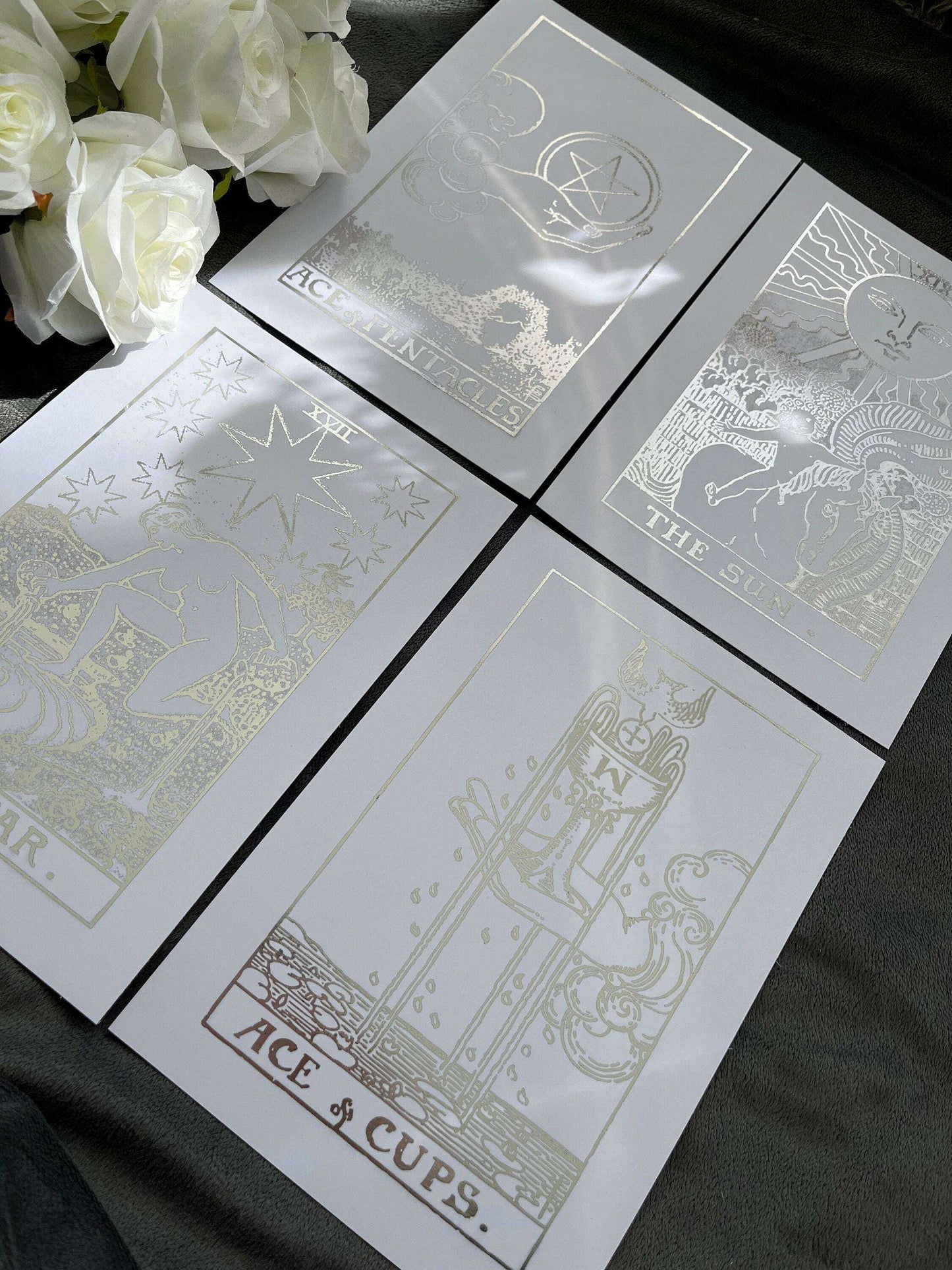 Tarot Card Foil Prints White/Silver - Set of 4 for Elegant Home Decor Home Decor