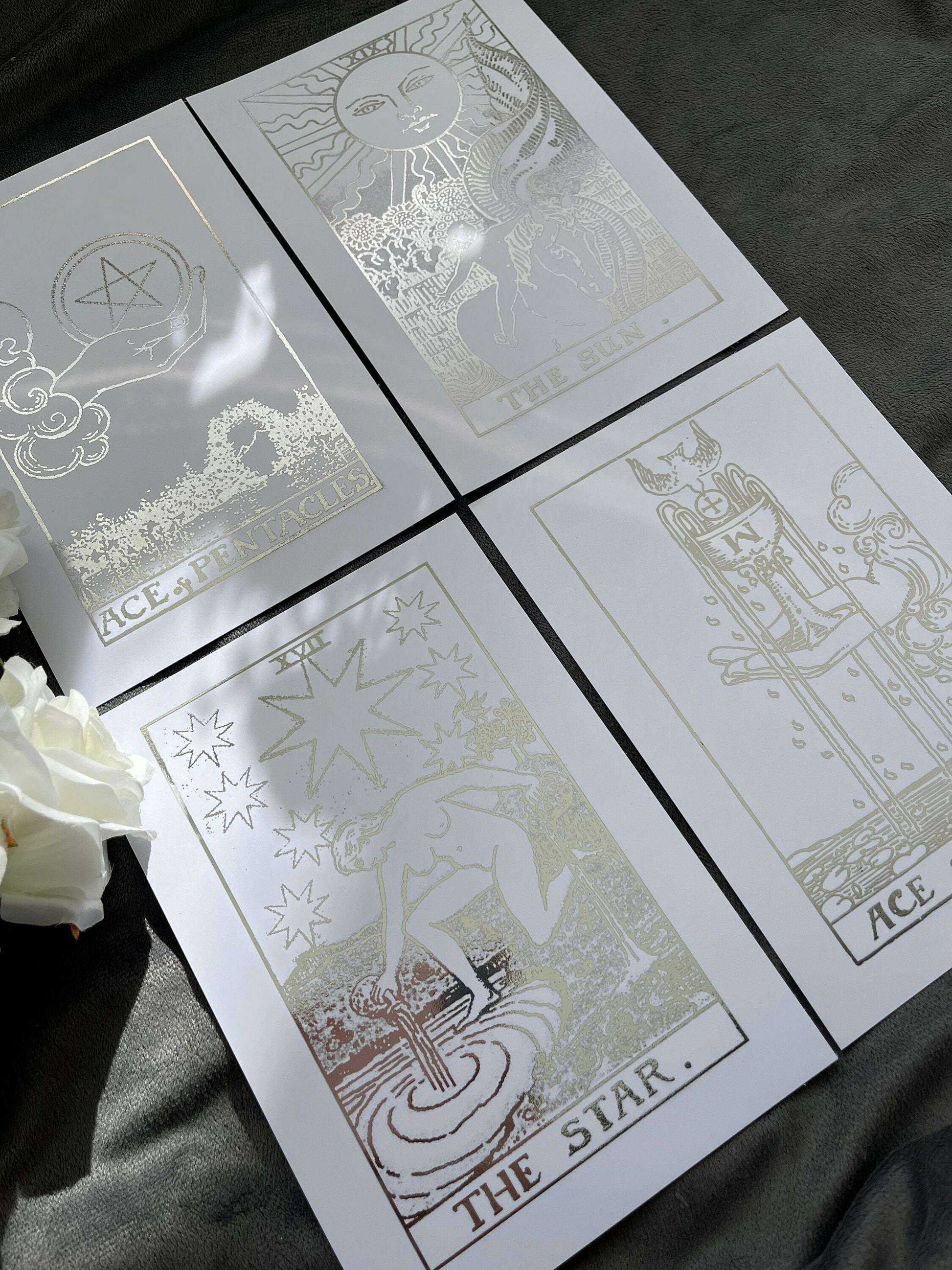 Tarot Card Foil Prints White/Silver - Set of 4 for Elegant Home Decor Home Decor