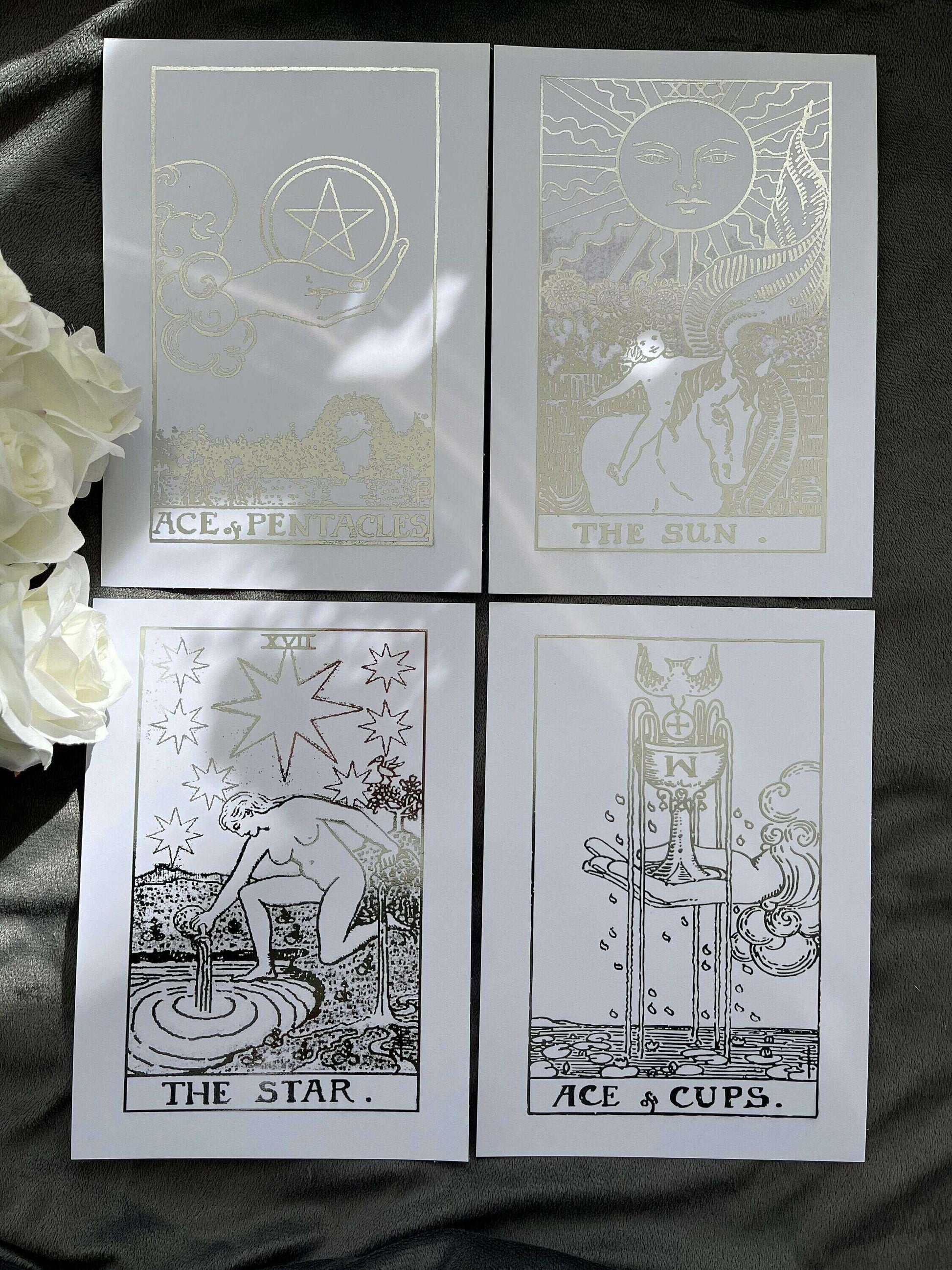 Tarot Card Foil Prints White/Silver - Set of 4 for Elegant Home Decor Home Decor