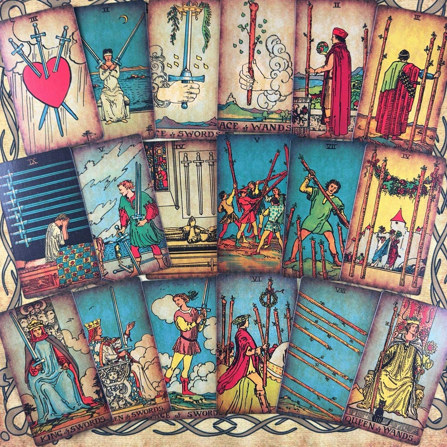 The Smith-Waite Borderless Vintage Eco Linen Tarot Cards Religious