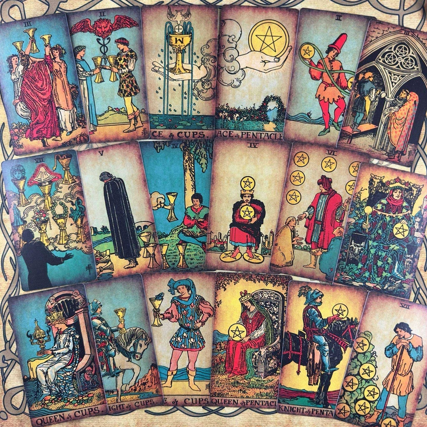 The Smith-Waite Borderless Vintage Eco Linen Tarot Cards Religious