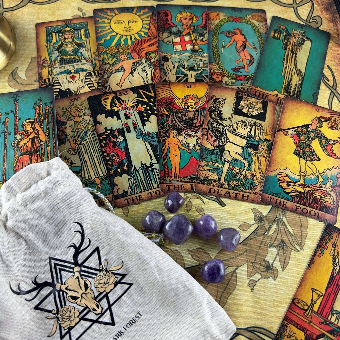 The Smith-Waite Borderless Vintage Eco Linen Tarot Cards Religious
