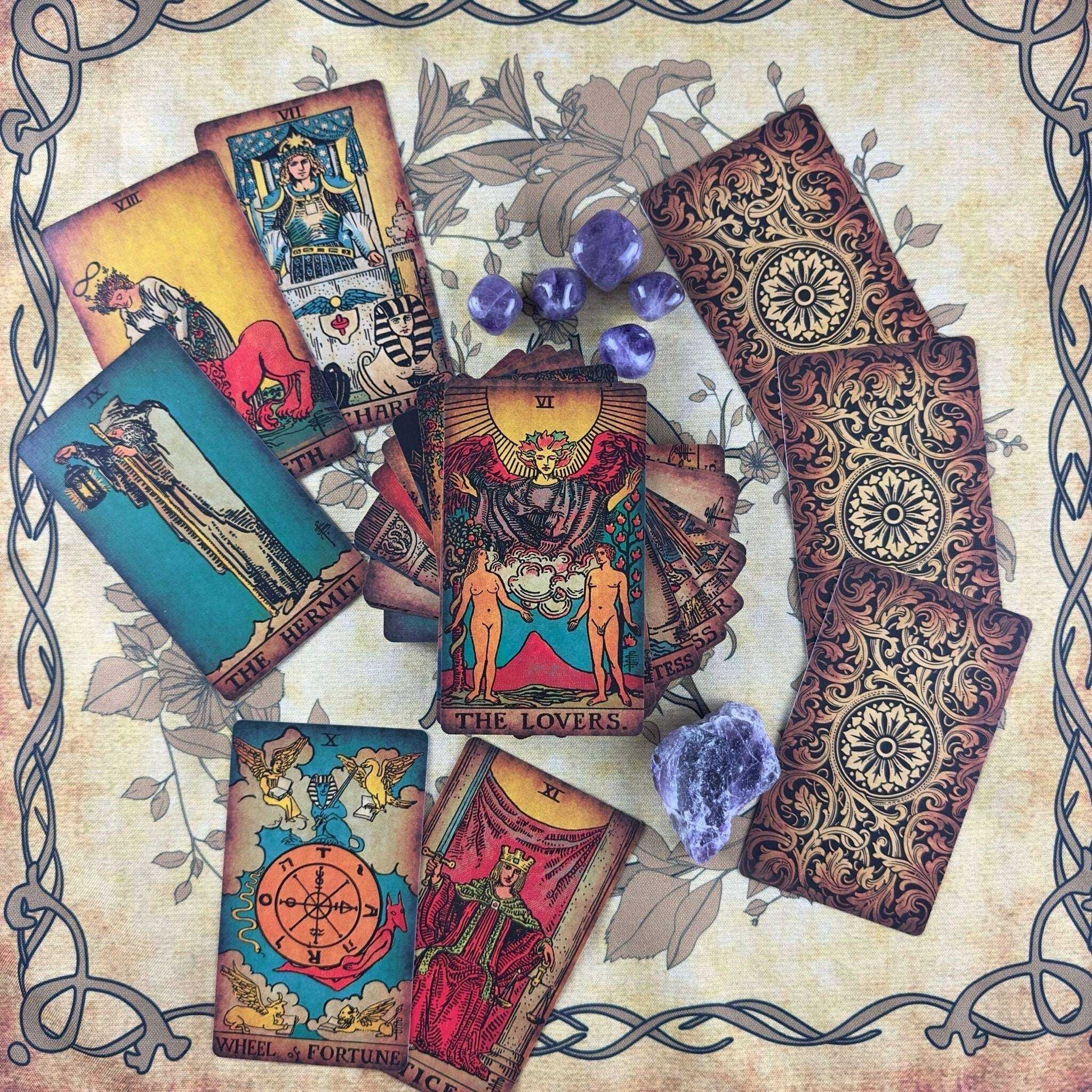 The Smith-Waite Borderless Vintage Eco Linen Tarot Cards Religious