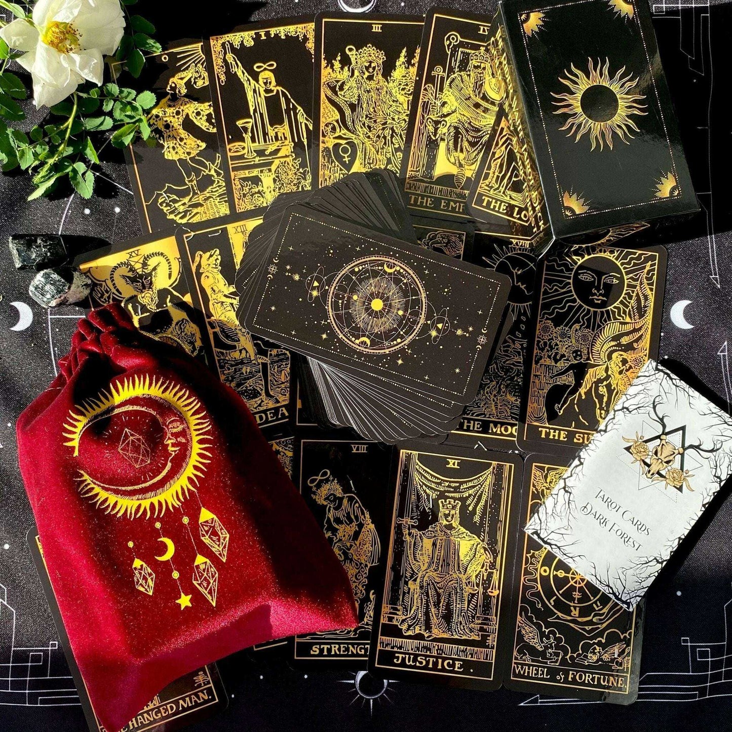 Velvet Tarot Bag Red and Gold - Luxurious Protection for Your Tarot Cards Adults
