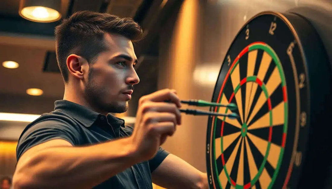 Black and white dartboard with colorful scoring rings