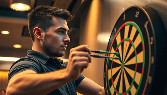 Black and white dartboard with colorful scoring rings