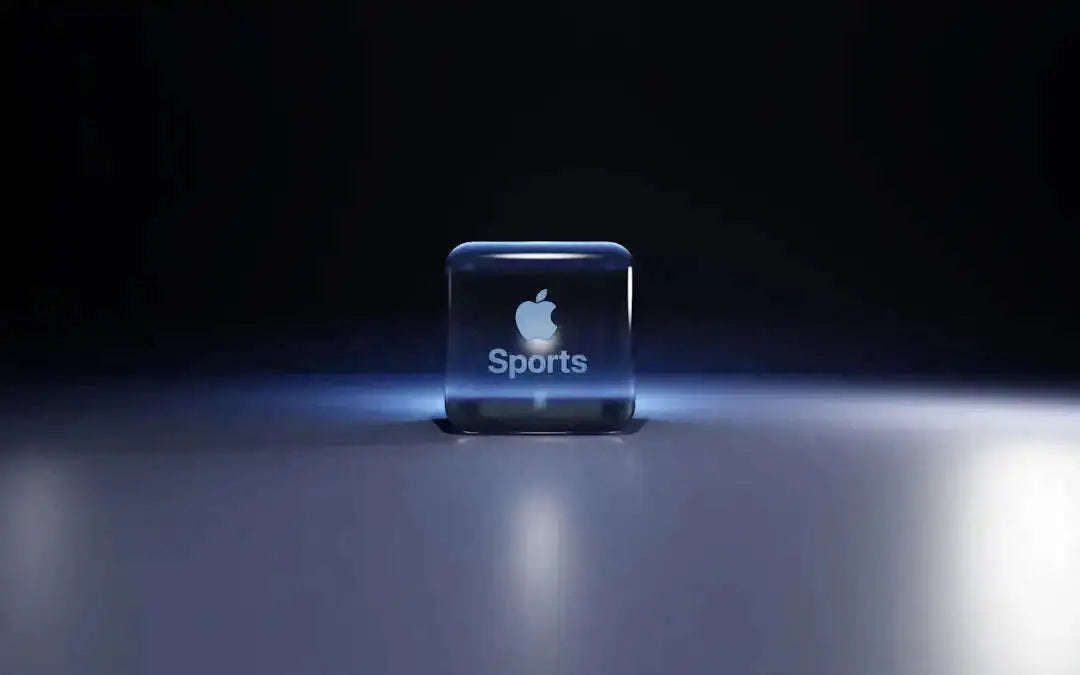 Sleek transparent blue Apple sports cube in high-tech revolution