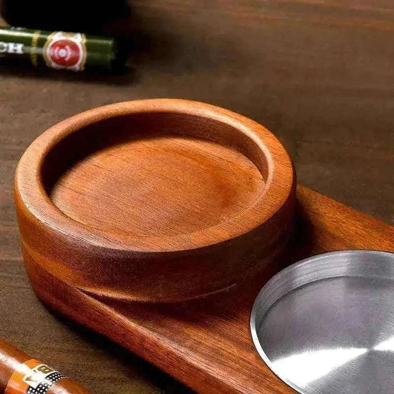 2 In 1 Wooden Ashtray and Whiskey Glass Tray Cigar Holder Home Decor